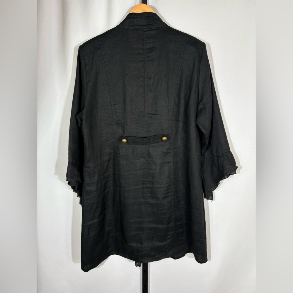 Soft Surroundings Black 100% Linen Ruffled Front Jacket Women’s Size Large - Picture 2 of 8